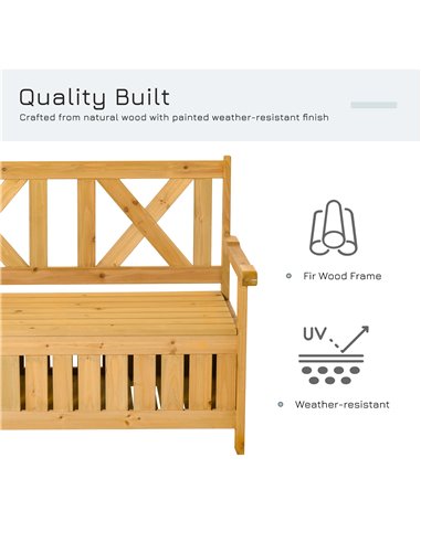 Outsunny Wood Garden Bench 2 Seater Storage Chest Patio Seating Chair with High Back and Armrest 84B-597