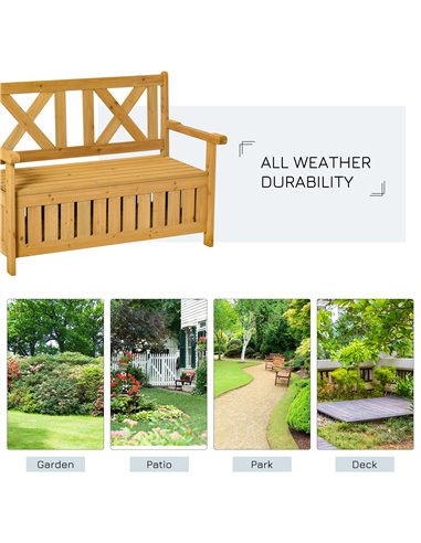 Outsunny Wood Garden Bench 2 Seater Storage Chest Patio Seating Chair with High Back and Armrest 84B-597