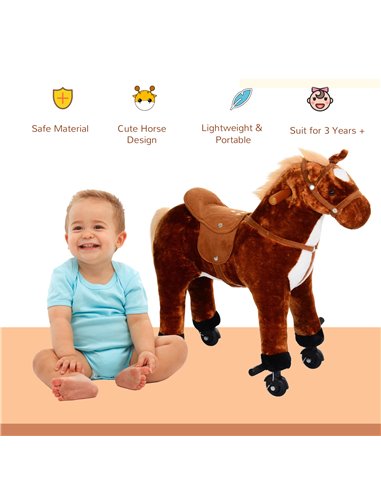 HOMCOM Kids Plush Ride On Walking Horse W/Sound-Brown