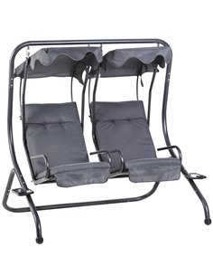 Outsunny Canopy Swing Modern Outdoor Relax Chairs w/ 2 Separate Chairs, Cushions and Removable Shade Canopy, Grey 84A-052V71