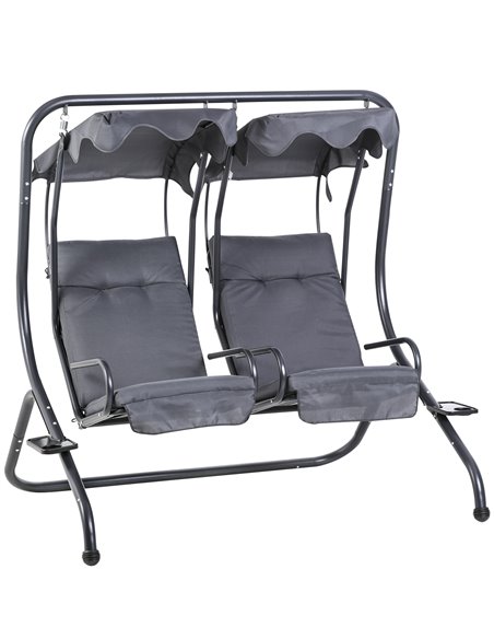Outsunny Canopy Swing Modern Outdoor Relax Chairs w/ 2 Separate Chairs, Cushions and Removable Shade Canopy, Grey 84A-052V71 - pic 63210 | FastDaddyshop