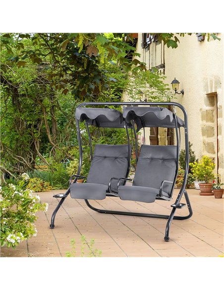 Outsunny Canopy Swing Modern Outdoor Relax Chairs w/ 2 Separate Chairs, Cushions and Removable Shade Canopy, Grey 84A-052V71 - pic 63211 | FastDaddyshop