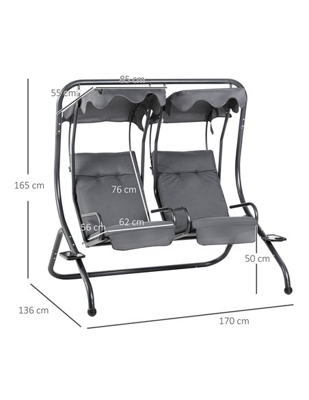 Outsunny Canopy Swing Modern Outdoor Relax Chairs w/ 2 Separate Chairs, Cushions and Removable Shade Canopy, Grey 84A-052V71 - pic 63212 | FastDaddyshop