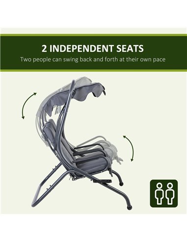 Outsunny Canopy Swing Modern Outdoor Relax Chairs w/ 2 Separate Chairs, Cushions and Removable Shade Canopy, Grey 84A-052V71