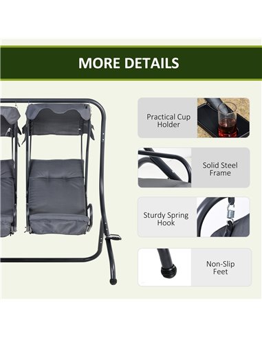 Outsunny Canopy Swing Modern Outdoor Relax Chairs w/ 2 Separate Chairs, Cushions and Removable Shade Canopy, Grey 84A-052V71