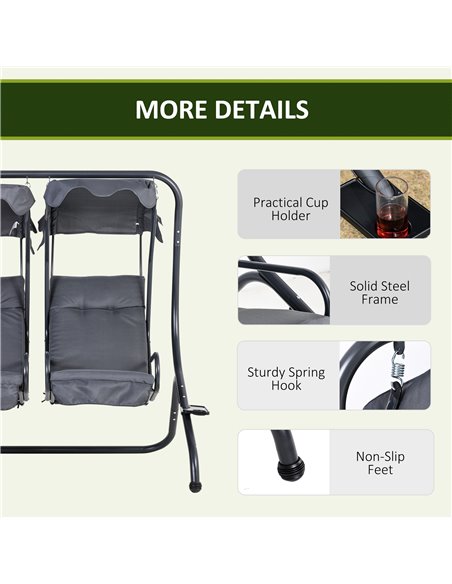 Outsunny Canopy Swing Modern Outdoor Relax Chairs w/ 2 Separate Chairs, Cushions and Removable Shade Canopy, Grey 84A-052V71 - pic 63214 | FastDaddyshop