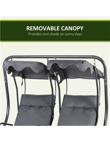 Outsunny Canopy Swing Modern Outdoor Relax Chairs w/ 2 Separate Chairs, Cushions and Removable Shade Canopy, Grey 84A-052V71
