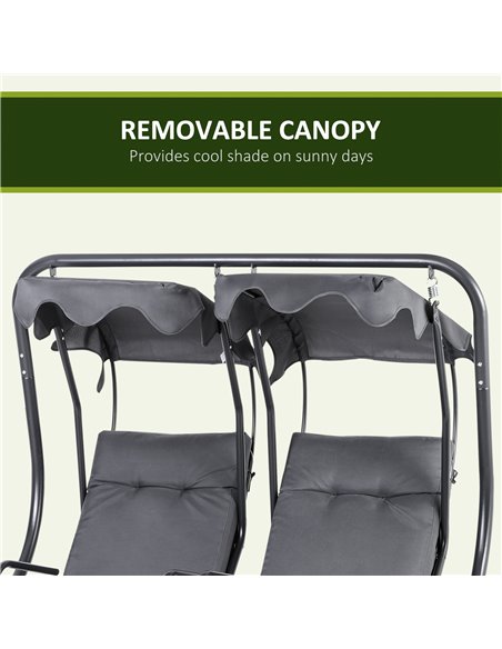 Outsunny Canopy Swing Modern Outdoor Relax Chairs w/ 2 Separate Chairs, Cushions and Removable Shade Canopy, Grey 84A-052V71 - pic 63215 | FastDaddyshop