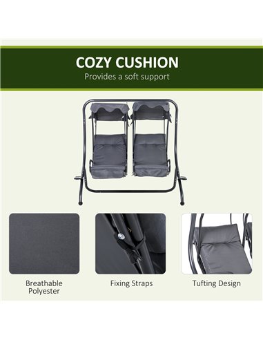 Outsunny Canopy Swing Modern Outdoor Relax Chairs w/ 2 Separate Chairs, Cushions and Removable Shade Canopy, Grey 84A-052V71