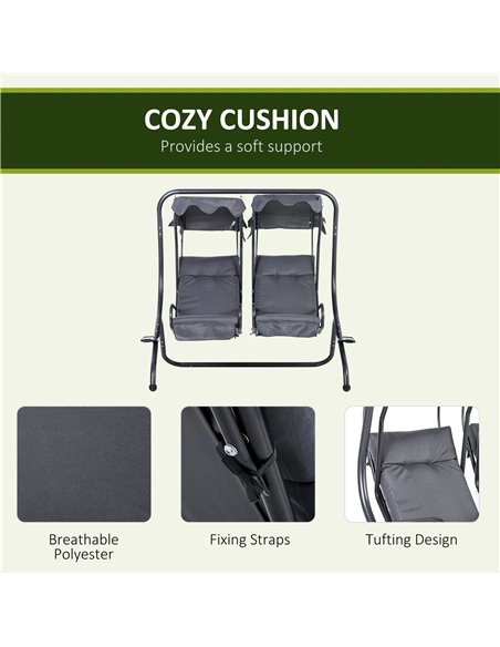 Outsunny Canopy Swing Modern Outdoor Relax Chairs w/ 2 Separate Chairs, Cushions and Removable Shade Canopy, Grey 84A-052V71 - pic 63216 | FastDaddyshop