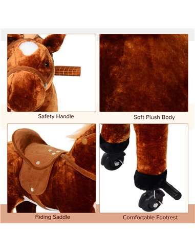 HOMCOM Kids Plush Ride On Walking Horse W/Sound-Brown