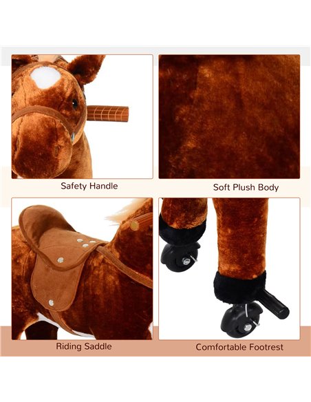 HOMCOM Kids Plush Ride On Walking Horse W/Sound-Brown - pic 6322 | FastDaddyshop