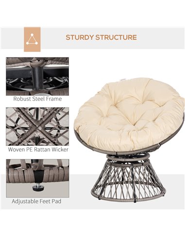 Outsunny 360° Swivel Rattan Chair Outdoor Wicker Chairs w/ Padded Cushion 867-021V70