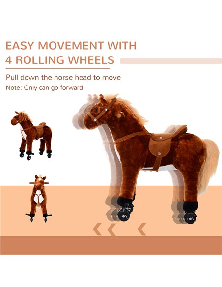 HOMCOM Kids Plush Ride On Walking Horse W/Sound-Brown - pic 6323 | FastDaddyshop