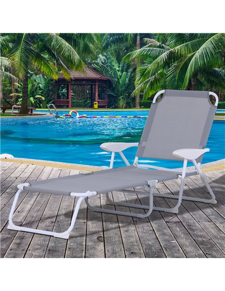 Outsunny Reclining Lounge Chair with 4-Level Adjustable Backrest Folding Sun Beach Lounger for Patio Garden Silver 84B-438 - pic 63247 | FastDaddyshop
