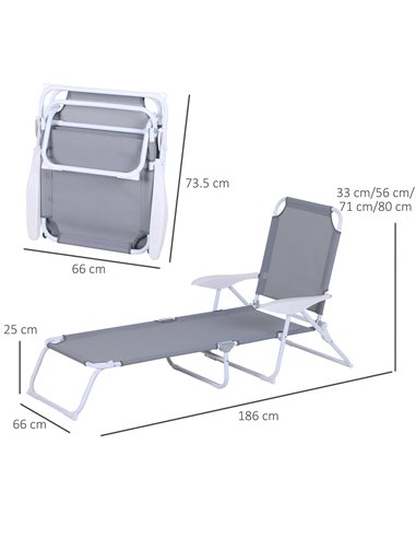 Outsunny Reclining Lounge Chair with 4-Level Adjustable Backrest Folding Sun Beach Lounger for Patio Garden Silver 84B-438