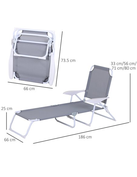 Outsunny Reclining Lounge Chair with 4-Level Adjustable Backrest Folding Sun Beach Lounger for Patio Garden Silver 84B-438 - pic 63248 | FastDaddyshop