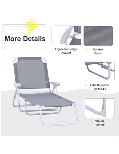 Outsunny Reclining Lounge Chair with 4-Level Adjustable Backrest Folding Sun Beach Lounger for Patio Garden Silver 84B-438
