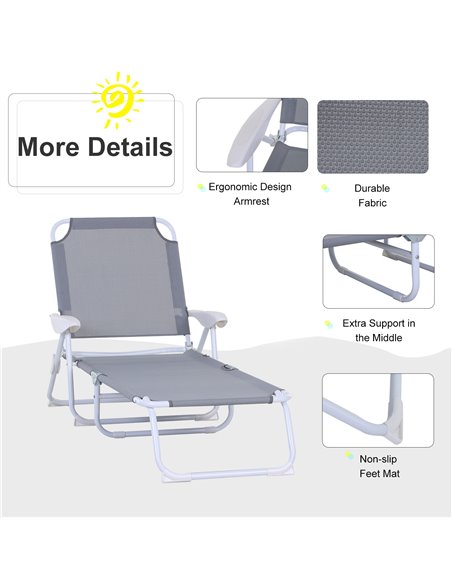 Outsunny Reclining Lounge Chair with 4-Level Adjustable Backrest Folding Sun Beach Lounger for Patio Garden Silver 84B-438 - pic 63249 | FastDaddyshop