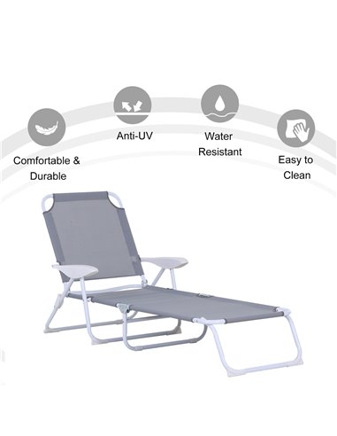 Outsunny Reclining Lounge Chair with 4-Level Adjustable Backrest Folding Sun Beach Lounger for Patio Garden Silver 84B-438