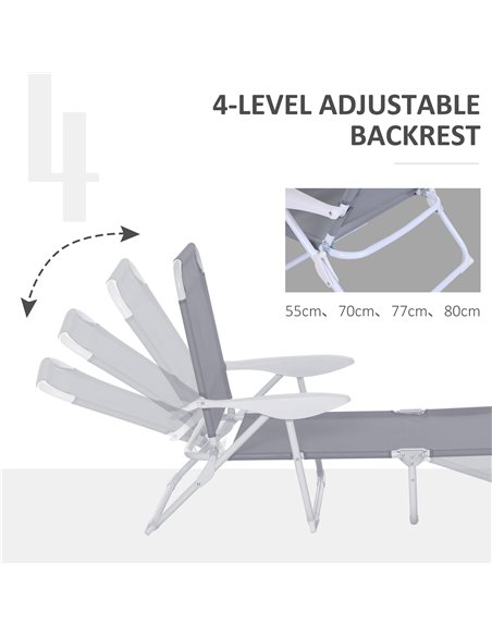 Outsunny Reclining Lounge Chair with 4-Level Adjustable Backrest Folding Sun Beach Lounger for Patio Garden Silver 84B-438 - pic 63252 | FastDaddyshop