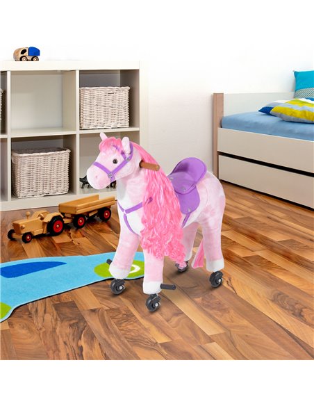 HOMCOM Kids Plush Ride On Walking Horse W/Sound-Pink - pic 6326 | FastDaddyshop