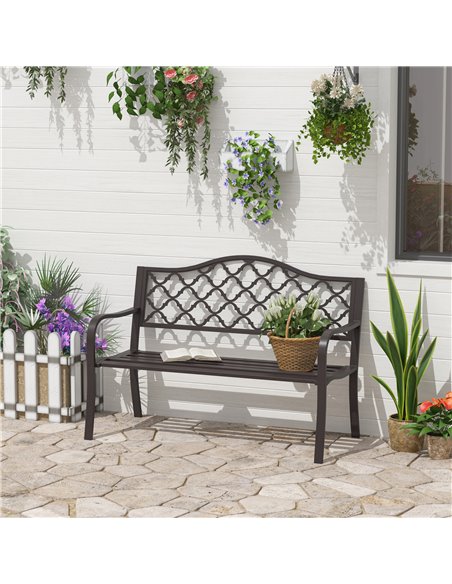 Outsunny  Outdoor Garden Bench Antique Style Cast Iron 2 Seater Patio Porch Park Loveseat Chair Seater - Brown 84B-186 - pic 63265 | FastDaddyshop