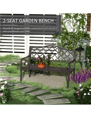 Outsunny  Outdoor Garden Bench Antique Style Cast Iron 2 Seater Patio Porch Park Loveseat Chair Seater - Brown 84B-186