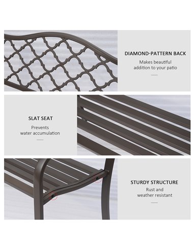 Outsunny  Outdoor Garden Bench Antique Style Cast Iron 2 Seater Patio Porch Park Loveseat Chair Seater - Brown 84B-186