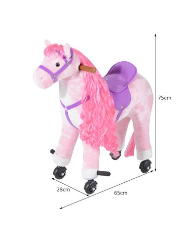 HOMCOM Kids Plush Ride On Walking Horse W/Sound-Pink