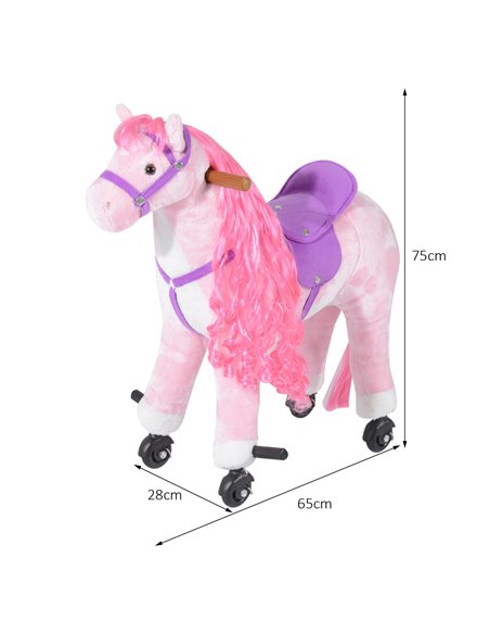HOMCOM Kids Plush Ride On Walking Horse W/Sound-Pink - pic 6327 | FastDaddyshop