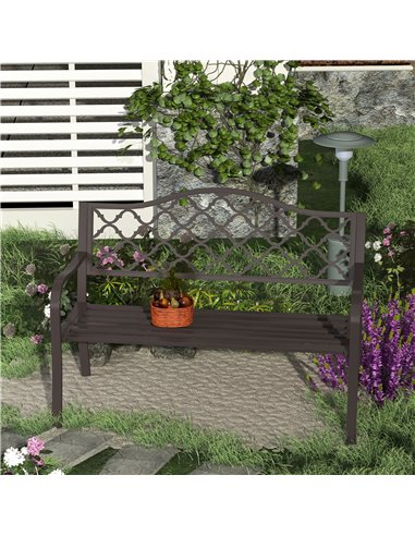 Outsunny  Outdoor Garden Bench Antique Style Cast Iron 2 Seater Patio Porch Park Loveseat Chair Seater - Brown 84B-186