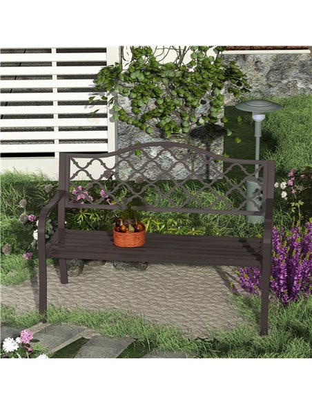 Outsunny  Outdoor Garden Bench Antique Style Cast Iron 2 Seater Patio Porch Park Loveseat Chair Seater - Brown 84B-186 - pic 63270 | FastDaddyshop