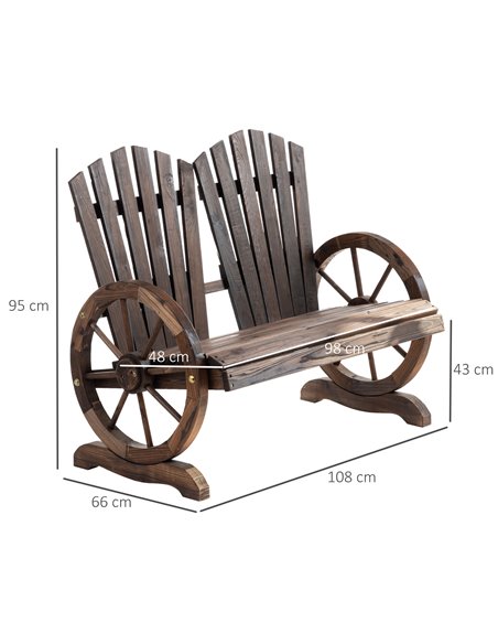 Outsunny 2 Seater Garden Bench Comfortable Fir Logs Love Chair with Wheel-Shaped Armrests, Outdoor Adirondack Wooden Loveseats,  - pic 63275 | FastDaddyshop