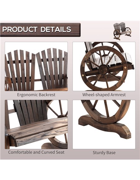 Outsunny 2 Seater Garden Bench Comfortable Fir Logs Love Chair with Wheel-Shaped Armrests, Outdoor Adirondack Wooden Loveseats,  - pic 63276 | FastDaddyshop