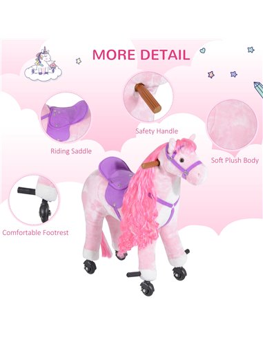 HOMCOM Kids Plush Ride On Walking Horse W/Sound-Pink