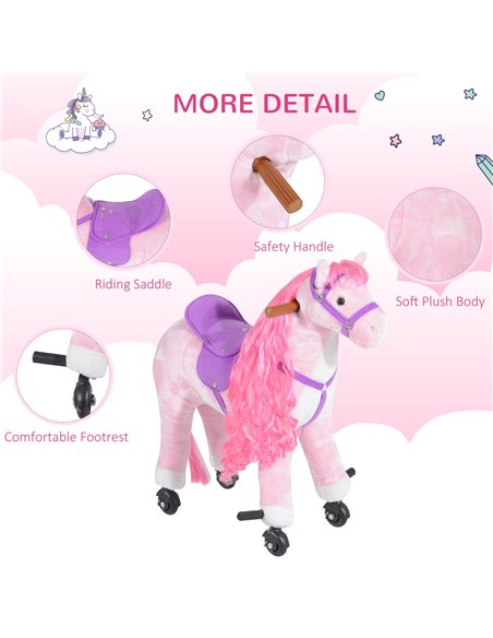HOMCOM Kids Plush Ride On Walking Horse W/Sound-Pink - pic 6328 | FastDaddyshop