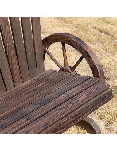 Outsunny 2 Seater Garden Bench Comfortable Fir Logs Love Chair with Wheel-Shaped Armrests, Outdoor Adirondack Wooden Loveseats, 