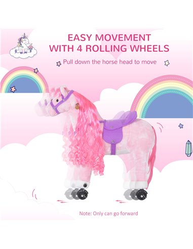 HOMCOM Kids Plush Ride On Walking Horse W/Sound-Pink