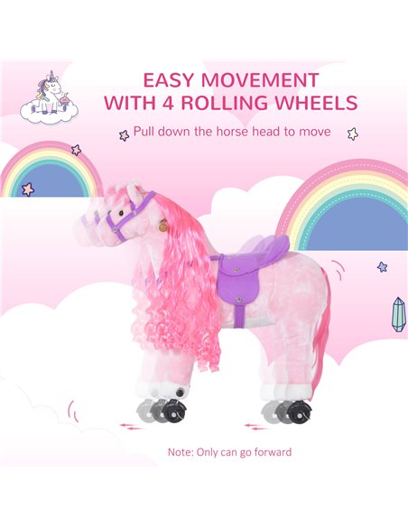 HOMCOM Kids Plush Ride On Walking Horse W/Sound-Pink - pic 6329 | FastDaddyshop