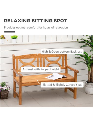 Outsunny 2-Seater Chair, Wooden Garden Bench, Outdoor Patio Loveseat for Yard, Lawn, Porch, Natural 84B-738ND