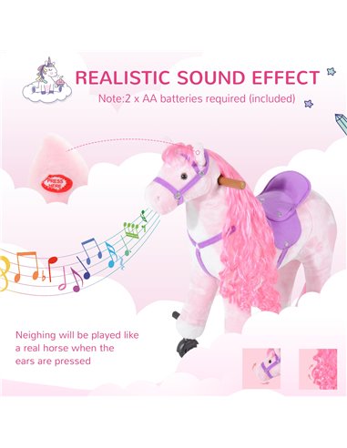 HOMCOM Kids Plush Ride On Walking Horse W/Sound-Pink