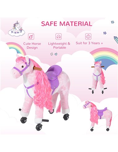 HOMCOM Kids Plush Ride On Walking Horse W/Sound-Pink