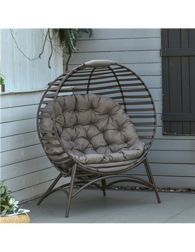 Outsunny 2 Seater Egg Chair with Soft Cushion, Steel Frame and Side Pocket, Garden Patio Basket Chair for Indoor, Outdoor, Brown