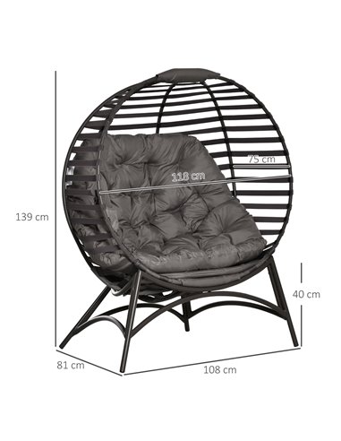 Outsunny 2 Seater Egg Chair with Soft Cushion, Steel Frame and Side Pocket, Garden Patio Basket Chair for Indoor, Outdoor, Brown
