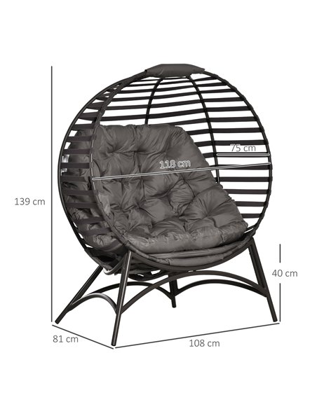 Outsunny 2 Seater Egg Chair with Soft Cushion, Steel Frame and Side Pocket, Garden Patio Basket Chair for Indoor, Outdoor, Brown - pic 63320 | FastDaddyshop