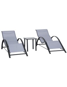 Outsunny 3 Pieces Lounge Chair Set Garden Outdoor Recliner Sunbathing Chair with Table, Light Grey 84B-570LG