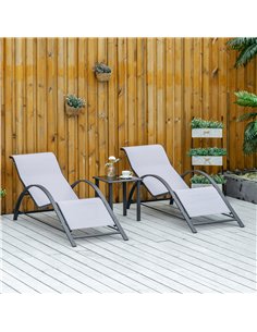 Outsunny 3 Pieces Lounge Chair Set Garden Outdoor Recliner Sunbathing Chair with Table, Light Grey 84B-570LG 2