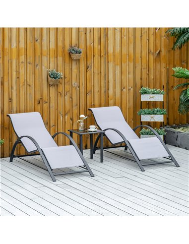 Outsunny 3 Pieces Lounge Chair Set Garden Outdoor Recliner Sunbathing Chair with Table, Light Grey 84B-570LG