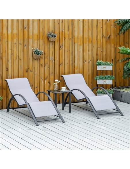 Outsunny 3 Pieces Lounge Chair Set Garden Outdoor Recliner Sunbathing Chair with Table, Light Grey 84B-570LG - pic 63328 | FastDaddyshop